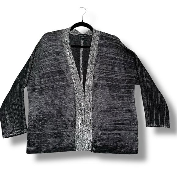 Eileen Fisher Sweaters - Eileen Fisher Silk Organic Cotton Open Front Striated Cardigan Grey Black Size S